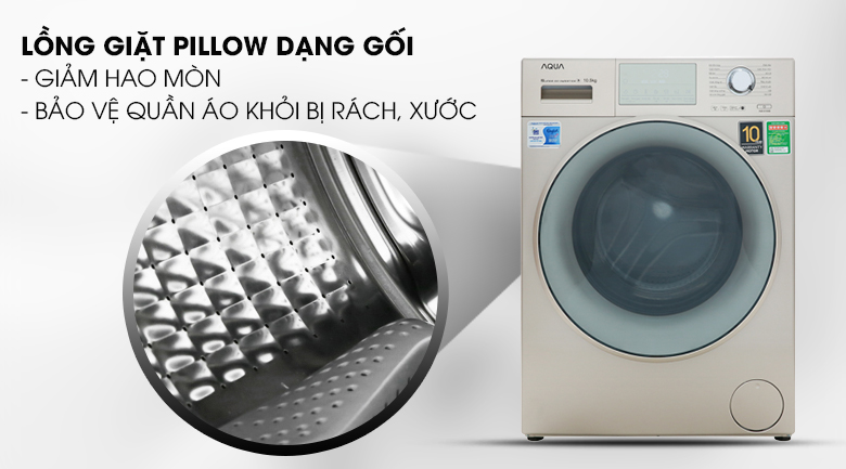 Máy giặt Aqua Inverter 10.5 kg AQD-D1050E.N-gối poly