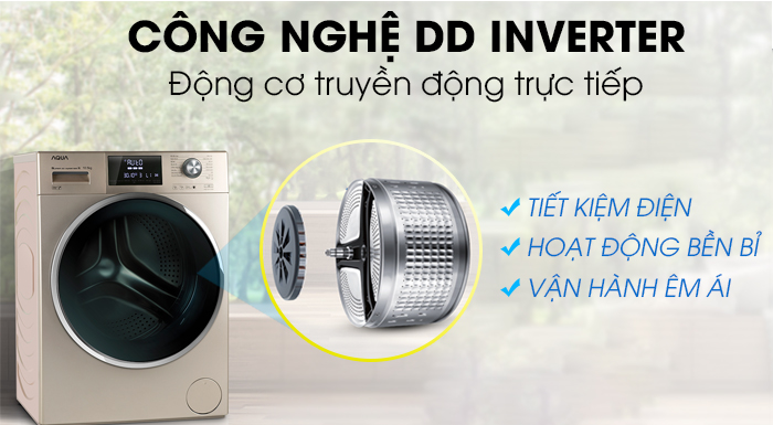 Máy giặt Aqua Inverter 10 Kg AQD-DD1050E.S công nghệ DD Inverter