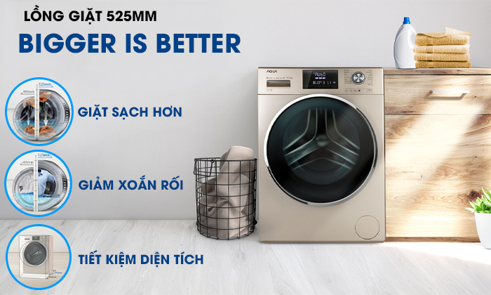 Máy giặt Aqua Inverter 10 Kg AQD-DD1050E.S lồng giặt to