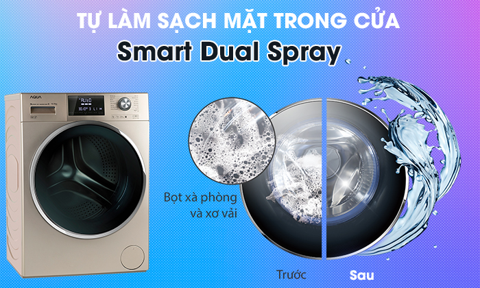 Máy giặt Aqua Inverter 10 Kg AQD-DD1050E.S công nghệ Smart Dual Spray