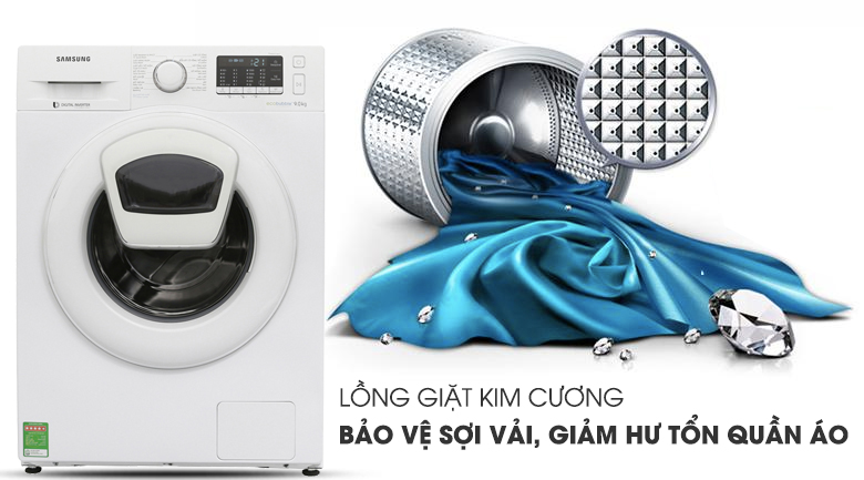 lồng giặt kim cương Máy giặt Samsung Addwash Inverter 10 Kg WW10K44G0YW/SV