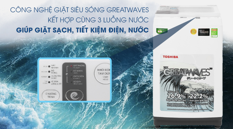 Máy giặt Toshiba 9 kg AW-K1000FV(WW) công nghệ greatwaves