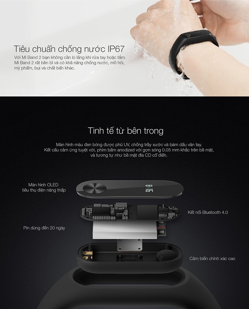 kháng nước Vòng Đeo Tay Xiaomi Mi Band 2